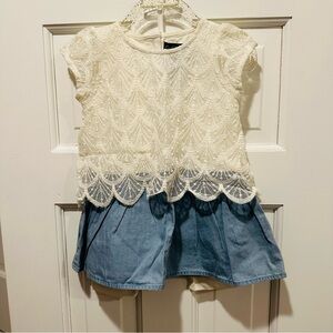 Cynthia Rowley Kids Cream Lace and Blue Chambray Tunic & Capris